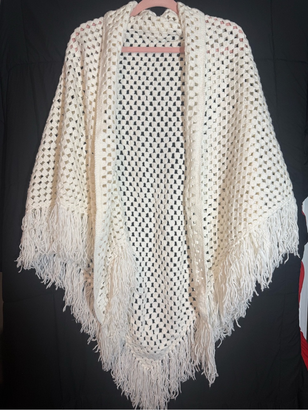 Cream Crochet Fringe Women's Sweater Shawl
